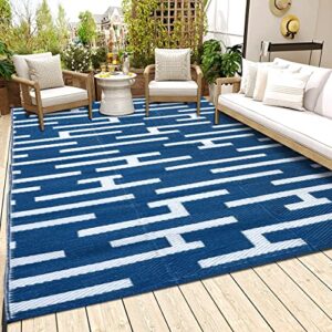 naqsh outdoor indoor plastic rug with loops - foldable reversible outdoors waterproof and washable patios garden decor (peacock blue, 3 x 5 ft)