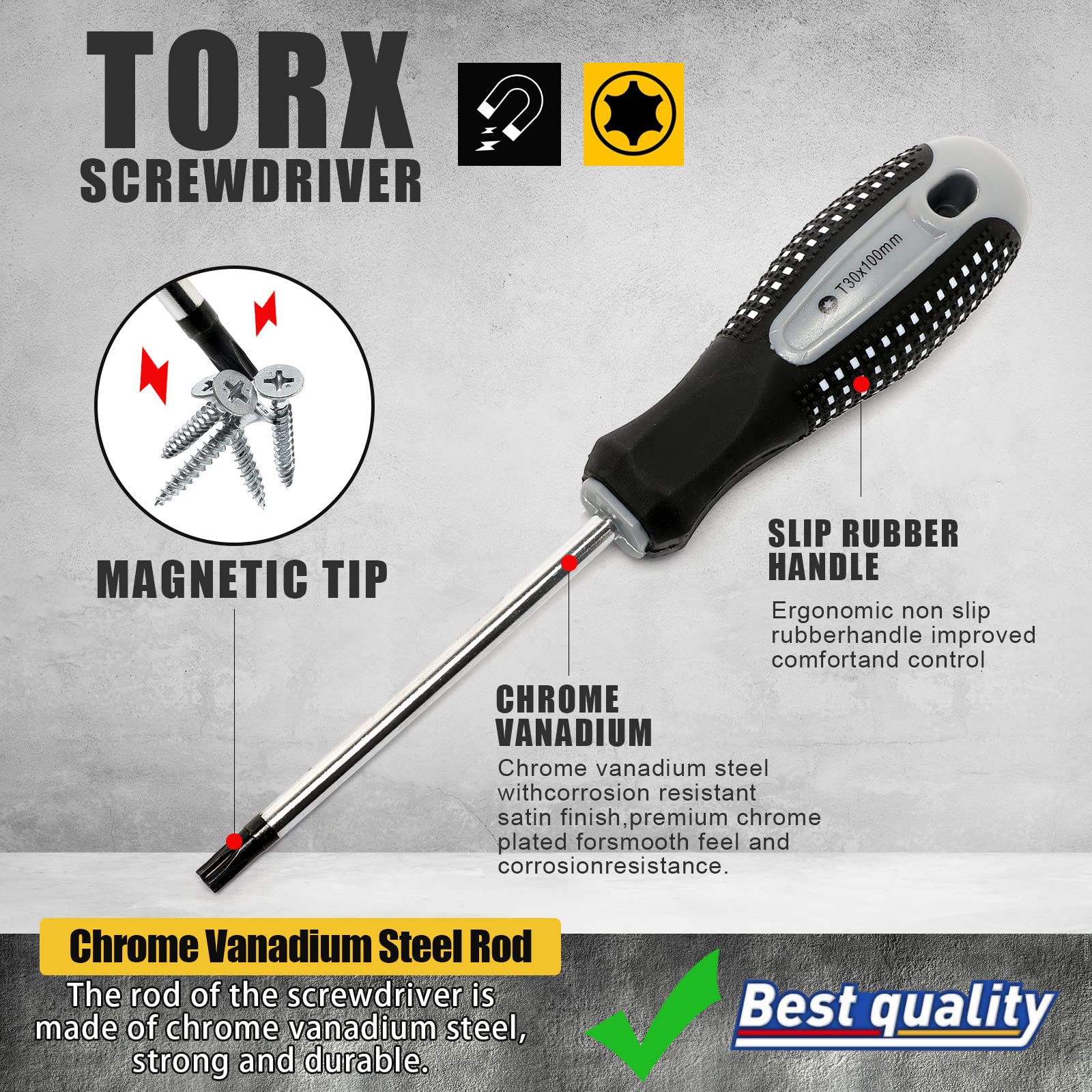 Torx Screwdriver Set of 16 - Magnetic Torx Bit Star Driver - Precision, Mini, Small, & Large Sizes - T3, T4, T5, T6, T7, T8, T9, T10, T15, T20, T25, T27, T30, T35, T40, and T50