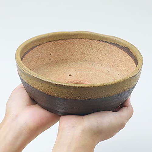 Wazakura Shigaraki Series Yellow Dust Stripe Glazed Ceramic Bonsai Pot Made in Japan, Garden Training Container, Flower Planter, Succulent Bowl - Yellow Sand Small Size
