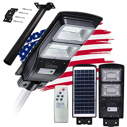 Endurance Solar Street Lights Outdoor LED Lamp, 6000 Lumens Flood Light, Motion Sensor Security Night Light, Dusk to Dawn, Water Resistant Suitable for Wall & Pole Mounting, Mounting Bracket Included