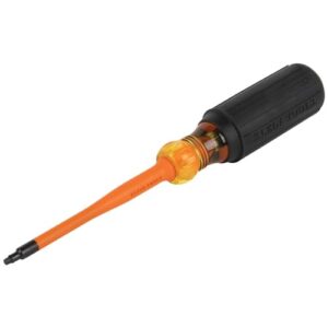 klein tools 6984ins insulated screwdriver, 1000v slim profile tip, #1 square with 4-inch shank, cushion-grip handle