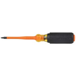 Klein Tools 6984INS Insulated Screwdriver, 1000V Slim Profile Tip, #1 Square with 4-Inch Shank, Cushion-Grip Handle