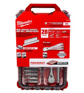 milwaukee 48-22-9481 28-piece 3/8 in. drive sae ratchet and socket set with packout low-profile compact organizer