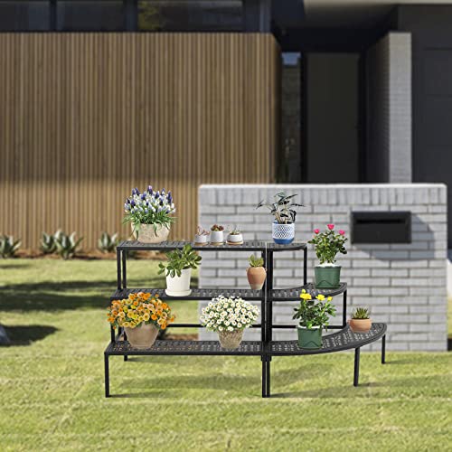 3-Tier Metal Plant Stand Indoor - Tiered Outdoor Plant Holder for Flower Pot Display, Garden Ladder Shelf Flower Step Mofesun (Straight)