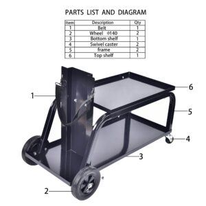 Universal MIG Welding Cart, Rolling Welding Cart with Wheels for TIG MIG Welder, 110Lbs Capacity,Black