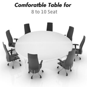 Vilobos White Patio Plastic Folding Table, 65” Dia Round Dining Table Comfortable for 8 to 10 Seat, Portable Table for Party Banquet Conference Wedding Festival Events