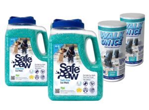safe paw & traction magic walk on ice combo for instant grip and ice melt, child plant dog paw & pet safe, vet approved, non-toxic,100% salt & chloride free(2 jug +2 can)