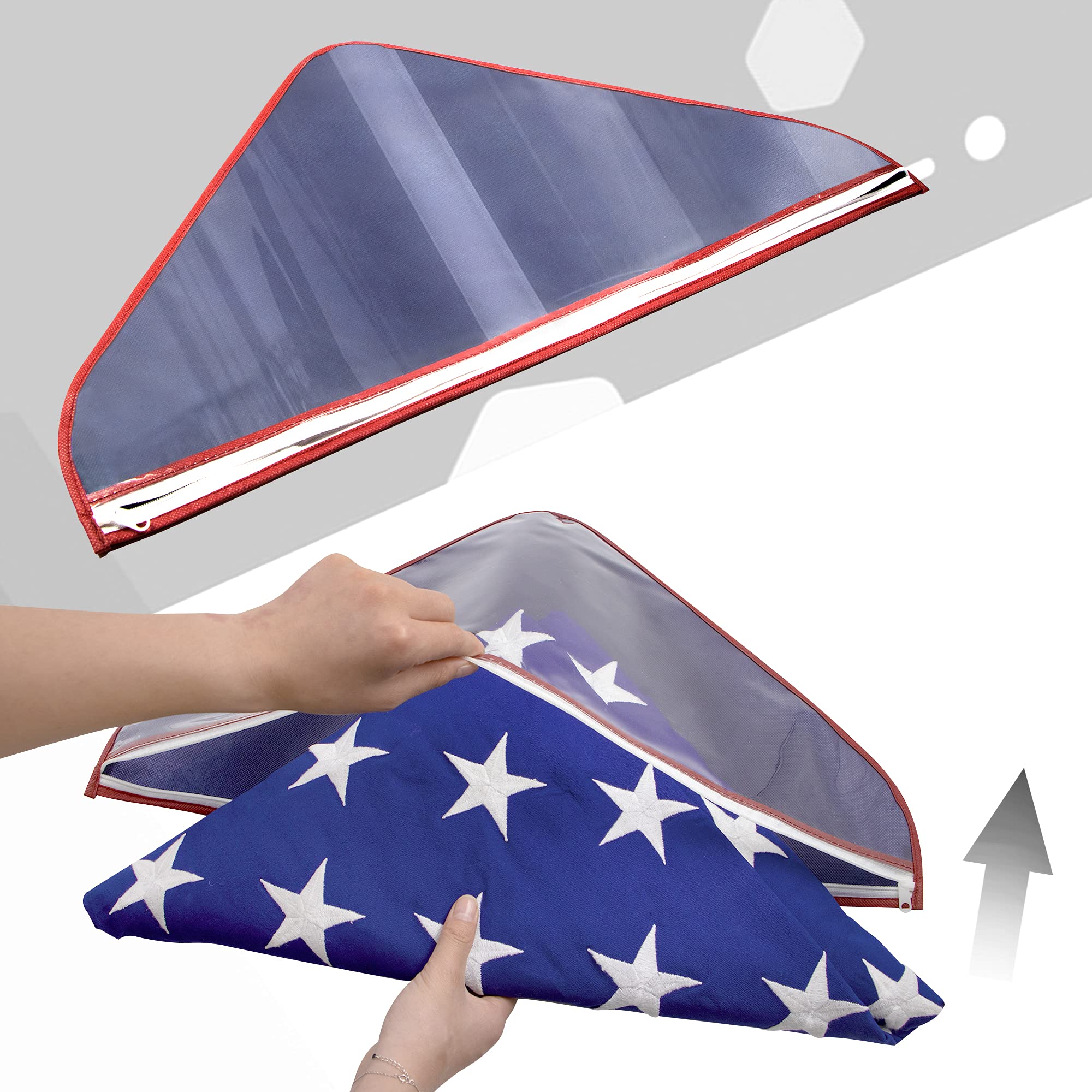 Anley Vinyl Memorial Flag Display Bag with Zipper - Easy Storage and Lightweight - American Veteran USA 5' x9.5' Folded Flags Plastic Bags