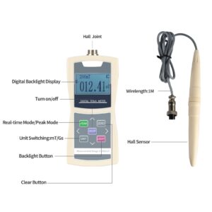 HOJILA Tesla Meter Gaussmeter Surface Magnetic Field Tester Measuring Range 0-2400mT (24000Gs)