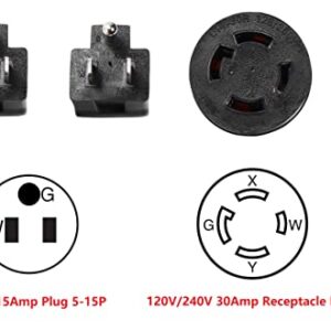 ONETAK NEMA 2 Port 5-15P 3 Prong Plug Male Household to L14-30R 4 Prong Female Receptacle Twist Lock Y Combiner STW 3 Feet 120V/240V 30 Amp Generator Welder Dryer Power Cord Adapter