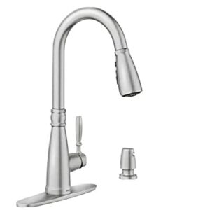 Boman Single Handle Pull-Down Sprayer Kitchen Faucet with Reflex and PowerBoost in Spot Resist| Ceramic Disc Faucets|, Stainless Steel, (87162SRS)