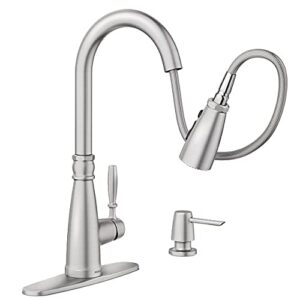 Boman Single Handle Pull-Down Sprayer Kitchen Faucet with Reflex and PowerBoost in Spot Resist| Ceramic Disc Faucets|, Stainless Steel, (87162SRS)