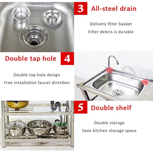 Outdoor sink Stainless-Steel Single Bowl Kitchen Utility Sink with Faucet & Drainboard, portable handwashing station laundry sink,outdoor camping sink station with hose hook up