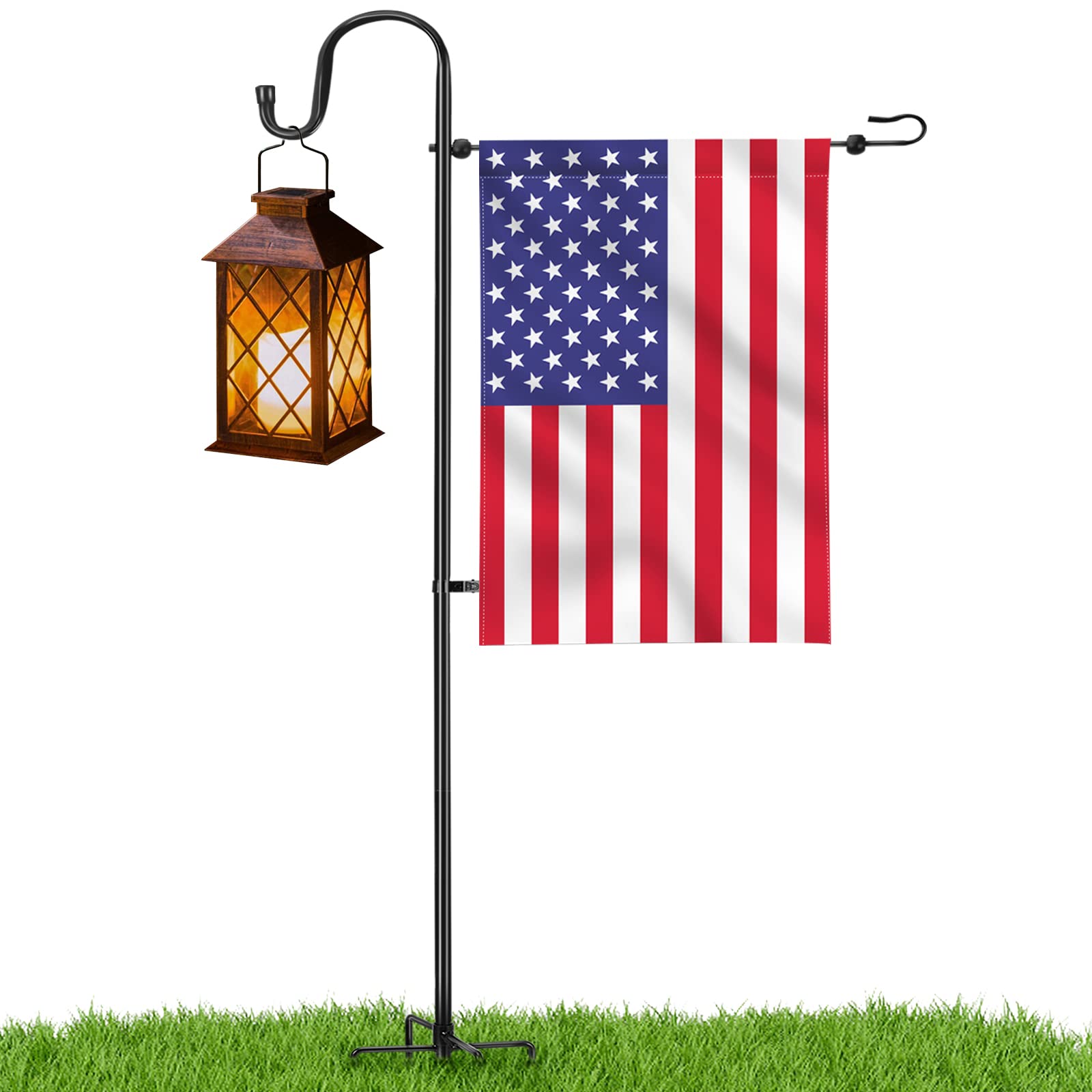 LOPANNY Garden Flag Holder Stand - Upgraded 45IN Garden Flag Pole with 2 Spring Stoppers and 1 Clip, Yard Garden Flag Holder for Small Flags(Without Solar Lights & Flag)