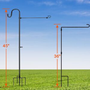 LOPANNY Garden Flag Holder Stand - Upgraded 45IN Garden Flag Pole with 2 Spring Stoppers and 1 Clip, Yard Garden Flag Holder for Small Flags(Without Solar Lights & Flag)