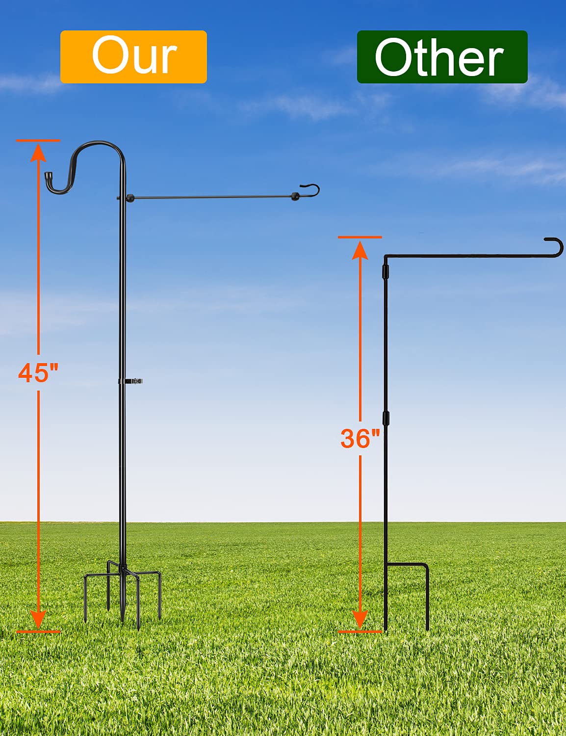 LOPANNY Garden Flag Holder Stand - Upgraded 45IN Garden Flag Pole with 2 Spring Stoppers and 1 Clip, Yard Garden Flag Holder for Small Flags(Without Solar Lights & Flag)