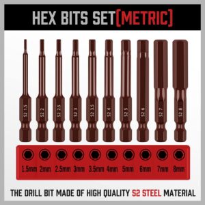 Premium 20-Piece Hex Bit Set - Durable S2 Steel, 2.3" Allen Key Bits, SAE and Metric Hex Key Set, Hardened Magnetic Tips, Corrosion Resistant Allen Bit Set