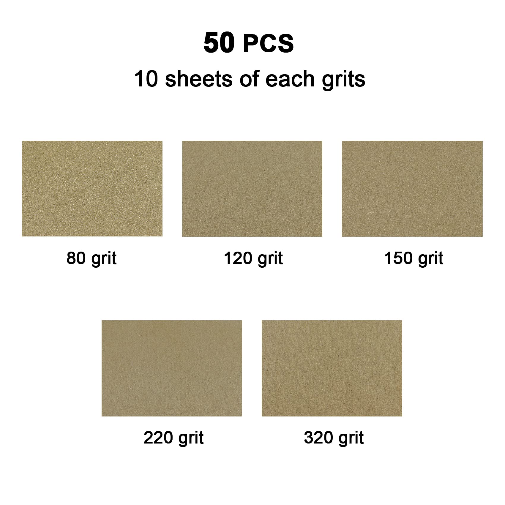 TR TOOLROCK 50 Sheets Sandpaper, 9" x 11" Sand Paper Sheets Assorted Grit of 80 120 150 220 320, Aluminum Oxide Sandpaper for Wood, Metal Sanding and Automotive Polishing