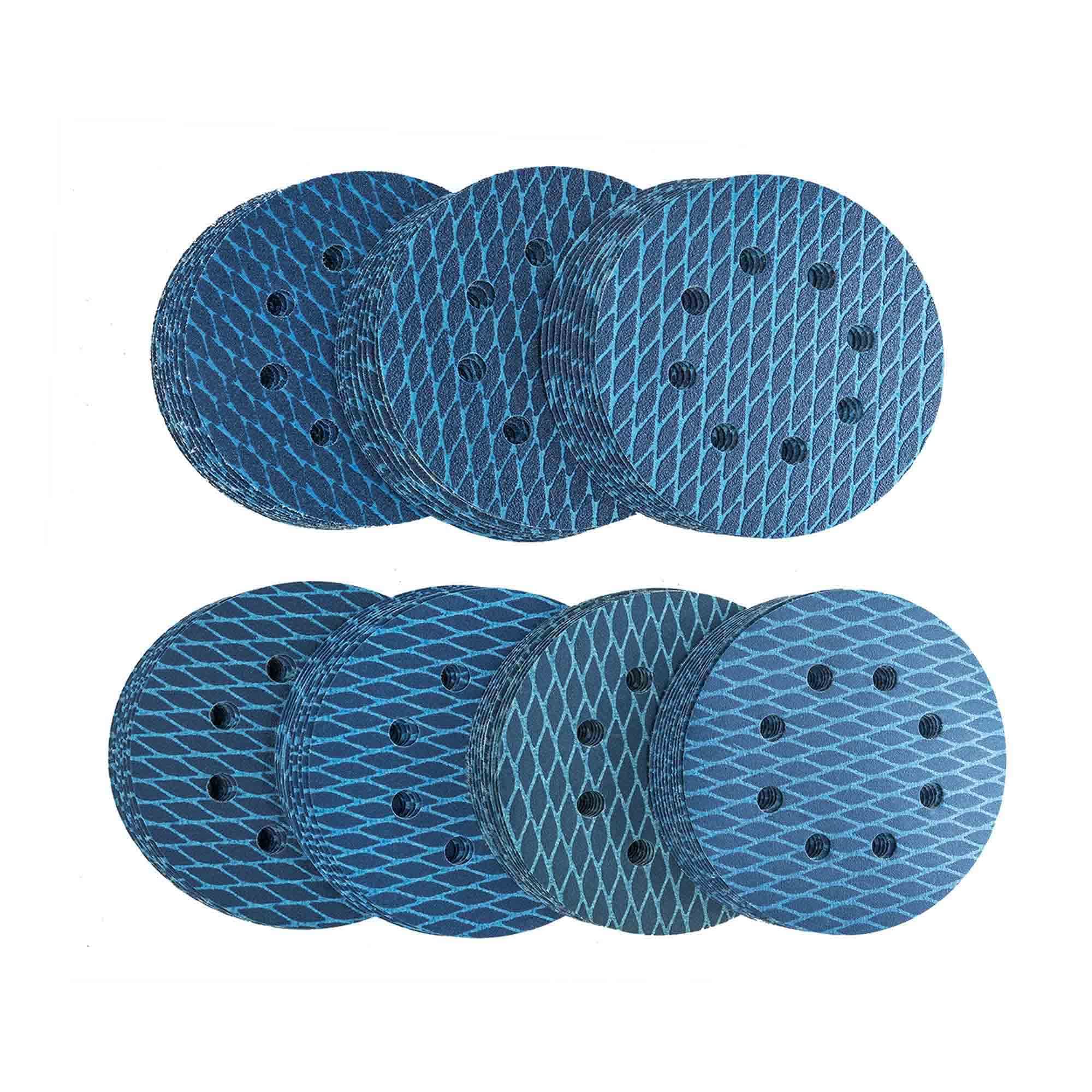 Fish Scale Sandpaper 5 Inch 8 Hole Sanding Disc Hook and Loop Pads Sand Paper 60/80/120/180/240/320/400 Assorted Grit for Wood 70 PCS Blue Aluminum Oxide Anti Blocking Rhombus Sanding Discs