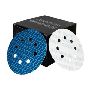 Fish Scale Sandpaper 5 Inch 8 Hole Sanding Disc Hook and Loop Pads Sand Paper 60/80/120/180/240/320/400 Assorted Grit for Wood 70 PCS Blue Aluminum Oxide Anti Blocking Rhombus Sanding Discs