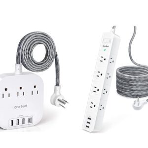 Power Strip Surge Protector - 8 Widely AC Outlets 3 USB, 6 ft Extension Cord, Flat Plug, Desktop Charging Station with Overload Protection, Wall Mount for Home, Office, Travel, Computer ETL Listed