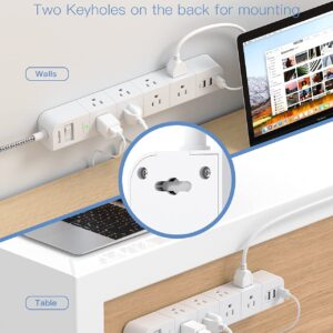 Power Strip Surge Protector - 8 Widely AC Outlets 3 USB, 6 ft Extension Cord, Flat Plug, Desktop Charging Station with Overload Protection, Wall Mount for Home, Office, Travel, Computer ETL Listed