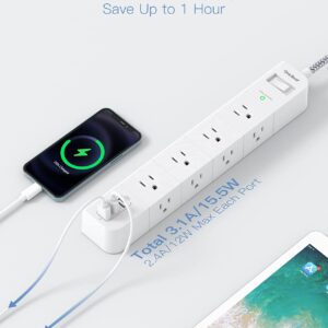 Power Strip Surge Protector - 8 Widely AC Outlets 3 USB, 6 ft Extension Cord, Flat Plug, Desktop Charging Station with Overload Protection, Wall Mount for Home, Office, Travel, Computer ETL Listed