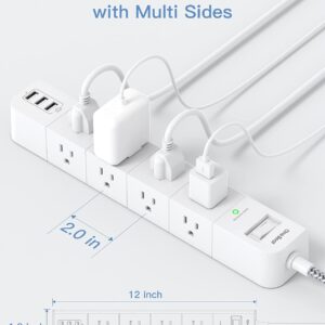 Power Strip Surge Protector - 8 Widely AC Outlets 3 USB, 6 ft Extension Cord, Flat Plug, Desktop Charging Station with Overload Protection, Wall Mount for Home, Office, Travel, Computer ETL Listed