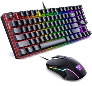 simgal wired mechanical keyboard and mouse combo, 89 keys rainbow backlit gaming keyboard with number keys & blue switch for pc gamer laptop, up to 6400 dpi mouse with 7 buttons (black with mouse)