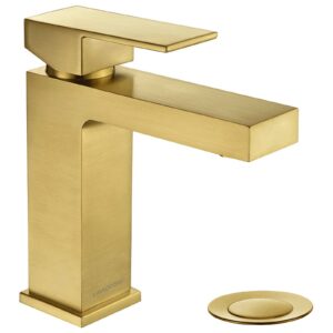brushed gold bathroom faucet single hole, lava odoro modern brushed brass bathroom sink faucet single handle vanity faucet with drain assembly, deck plate included, bf307-sg