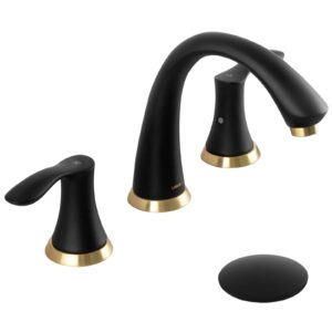 black and gold bathroom faucet 3 hole, lava odoro 8 inch widespread bathroom faucet 2 handle bathroom sink faucet vanity faucet with drain assembly supply line, bf405-gb