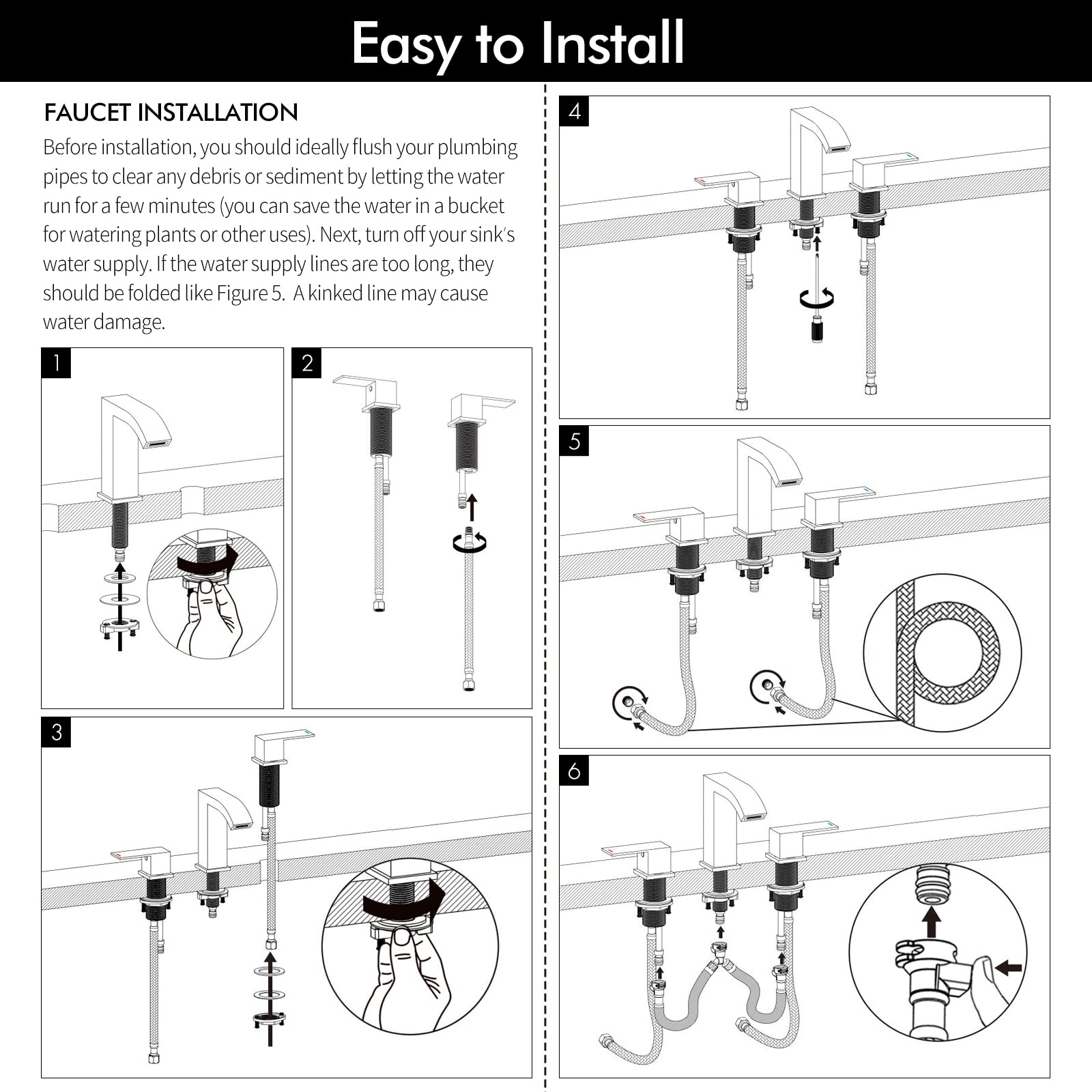 KES Waterfall Bathroom Faucet 8-inch, Widespread Bathroom Sink Faucet 3 Hole, 2 Handle Faucet for Bathroom Sink, SUS304 Stainless Steel Matte Black, L4355LF-BK