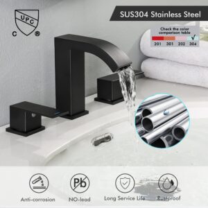 KES Waterfall Bathroom Faucet 8-inch, Widespread Bathroom Sink Faucet 3 Hole, 2 Handle Faucet for Bathroom Sink, SUS304 Stainless Steel Matte Black, L4355LF-BK