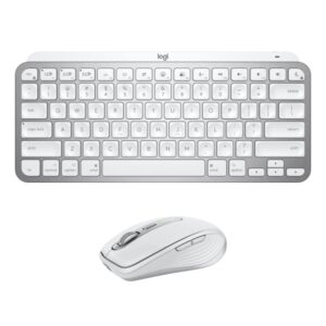logitech mx keys mini for mac keyboard + mx anywhere 3 for mac wireless mouse combo - backlit keys, usb-c, bluetooth, ergonomic, compact, fast scroll, optimised for macos, ipados – pale grey