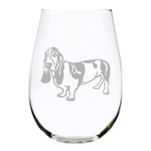 basset hound (b2) themed dog stemless wine glass, 17 oz.