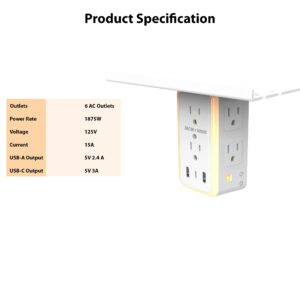 Juicer Buddy USB C Wall Charger, Smart Night Light, Surge Protector, 6 Outlet Extender, Power Strip Adapter, Outlet Expander, Outlet Shelf, Phone Holder, Socket shelf