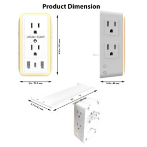 Juicer Buddy USB C Wall Charger, Smart Night Light, Surge Protector, 6 Outlet Extender, Power Strip Adapter, Outlet Expander, Outlet Shelf, Phone Holder, Socket shelf