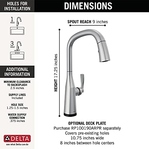 Delta Faucet Stryke Touch Kitchen Faucet Brushed Nickel, Kitchen Faucets with Pull Down Sprayer, Touch Faucet for Kitchen Sink, Touch2O Technology, Lumicoat Arctic Stainless 9176T-AR-DST