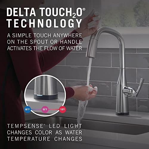 Delta Faucet Stryke Touch Kitchen Faucet Brushed Nickel, Kitchen Faucets with Pull Down Sprayer, Touch Faucet for Kitchen Sink, Touch2O Technology, Lumicoat Arctic Stainless 9176T-AR-DST