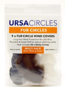 ursa fur circles - mini windshields for lavalier/lapel microphones. reduce wind noise & clothing rustle. compatible with sennheiser, rode, sanken, tascam & more (9x circles + 30x stickies, multipack)