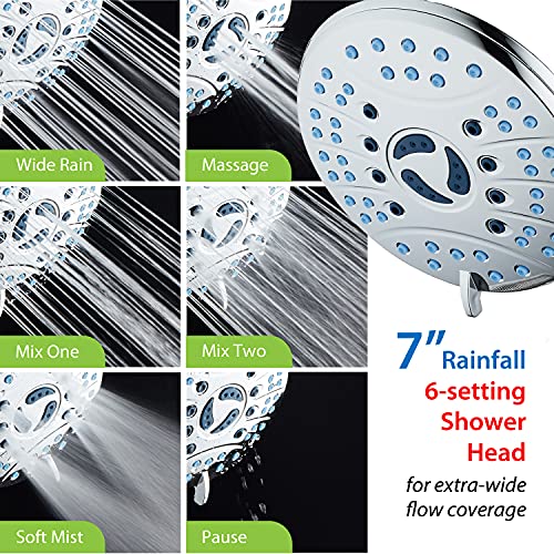 AquaCare As-Seen-On-TV High Pressure 50-mode Rain & Handheld 3-way Shower Head Combo - Anti-clog Nozzles/Tub, Tile & Pet Power Wash/Extra Long 6 ft. Stainless Steel Hose/All Chrome Finish