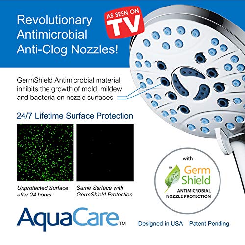 AquaCare As-Seen-On-TV High Pressure 50-mode Rain & Handheld 3-way Shower Head Combo - Anti-clog Nozzles/Tub, Tile & Pet Power Wash/Extra Long 6 ft. Stainless Steel Hose/All Chrome Finish