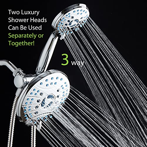 AquaCare As-Seen-On-TV High Pressure 50-mode Rain & Handheld 3-way Shower Head Combo - Anti-clog Nozzles/Tub, Tile & Pet Power Wash/Extra Long 6 ft. Stainless Steel Hose/All Chrome Finish