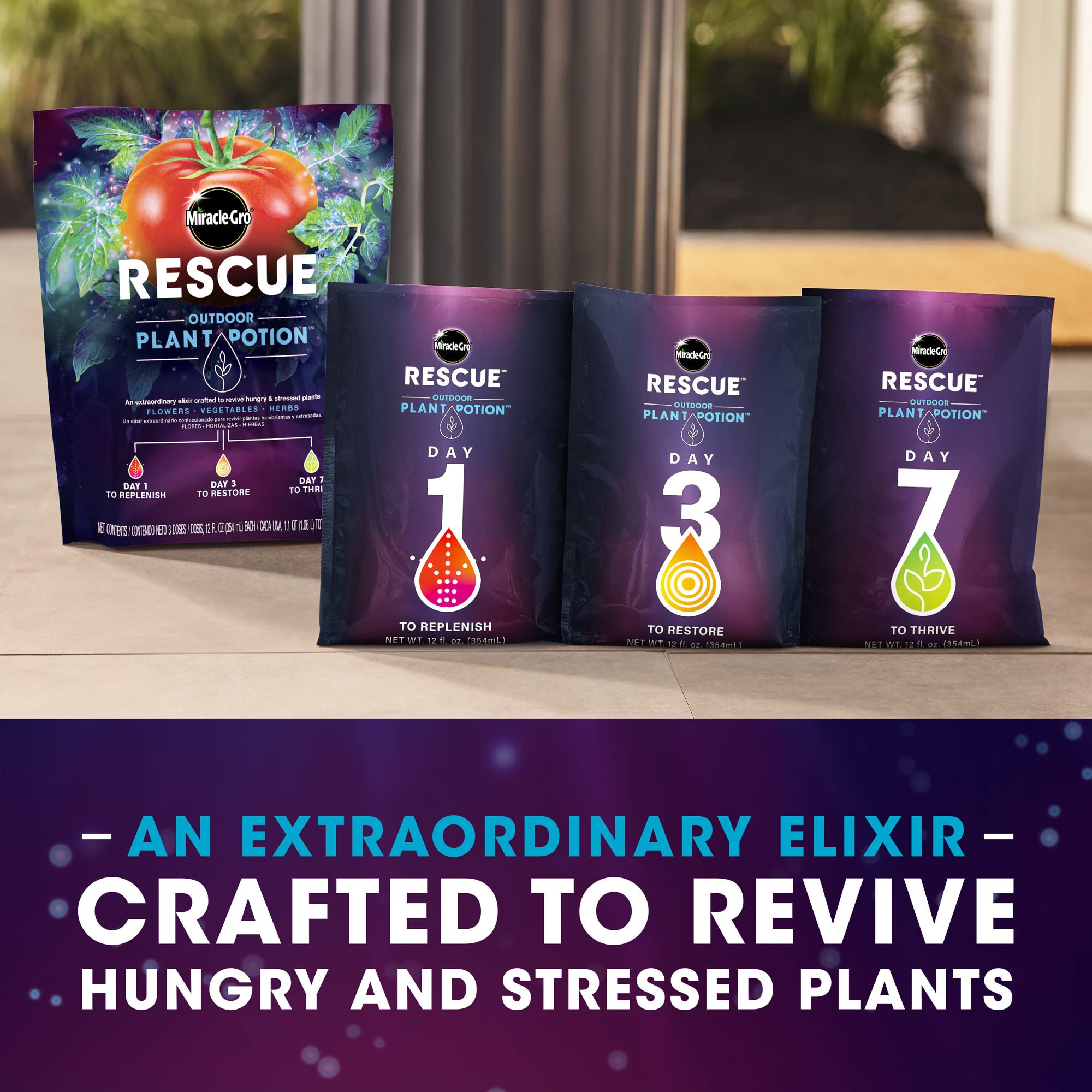 Miracle-Gro Rescue Outdoor Plant Potion - 3-Step Garden Saver - Plant Food to Revive Yellowing, Wilting Plants in 7 Days