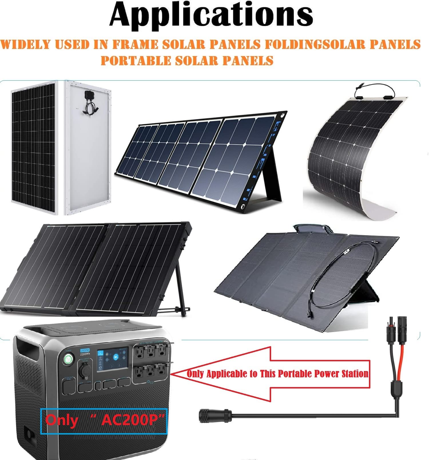 SolarEnz Solar Connectors to 2 Pin Power Industrial Circular Connector Adapter Connect Solar Panel Charge AC200P Portable Power Station 8Ft/2.5M