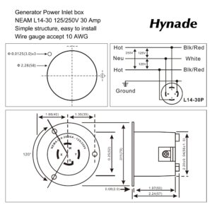 Hynade Generator Power Inlet Box, 30 Amp Generator Transfer Switch, NEMA L14-30P, Generators Up to 7,500 Running Watts 30Amps 3R NEMA Generator Inlet Box ETL Listed