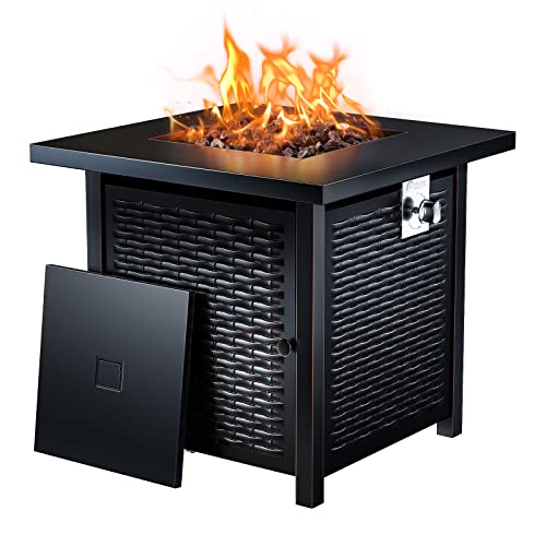 Ciays Propane Fire Pits 28 Inch Outdoor Gas Fire Pit, 50,000 BTU Steel Fire Table with Lid and Lava Rock, Add Warmth and Ambience to Gatherings and Parties On Patio Deck Garden Backyard, Black