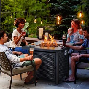 Ciays Propane Fire Pits 28 Inch Outdoor Gas Fire Pit, 50,000 BTU Steel Fire Table with Lid and Lava Rock, Add Warmth and Ambience to Gatherings and Parties On Patio Deck Garden Backyard, Black