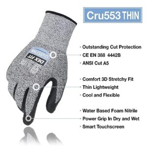 DEX FIT Level 5 Precision Cut Resistant Gloves Cru553 Thin, Firm Grip, 3D-Comfort Fit For Precision Assembly; 1 Pair