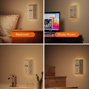 Outlet Extender with Night Light, 5 Outlet Surge Protector Power Strip with 3 USB Ports (1 USB C Port), BESHON 1800J 3 Sided Multi Plug Outlet Splitter for Home, Office, ETL Listed…